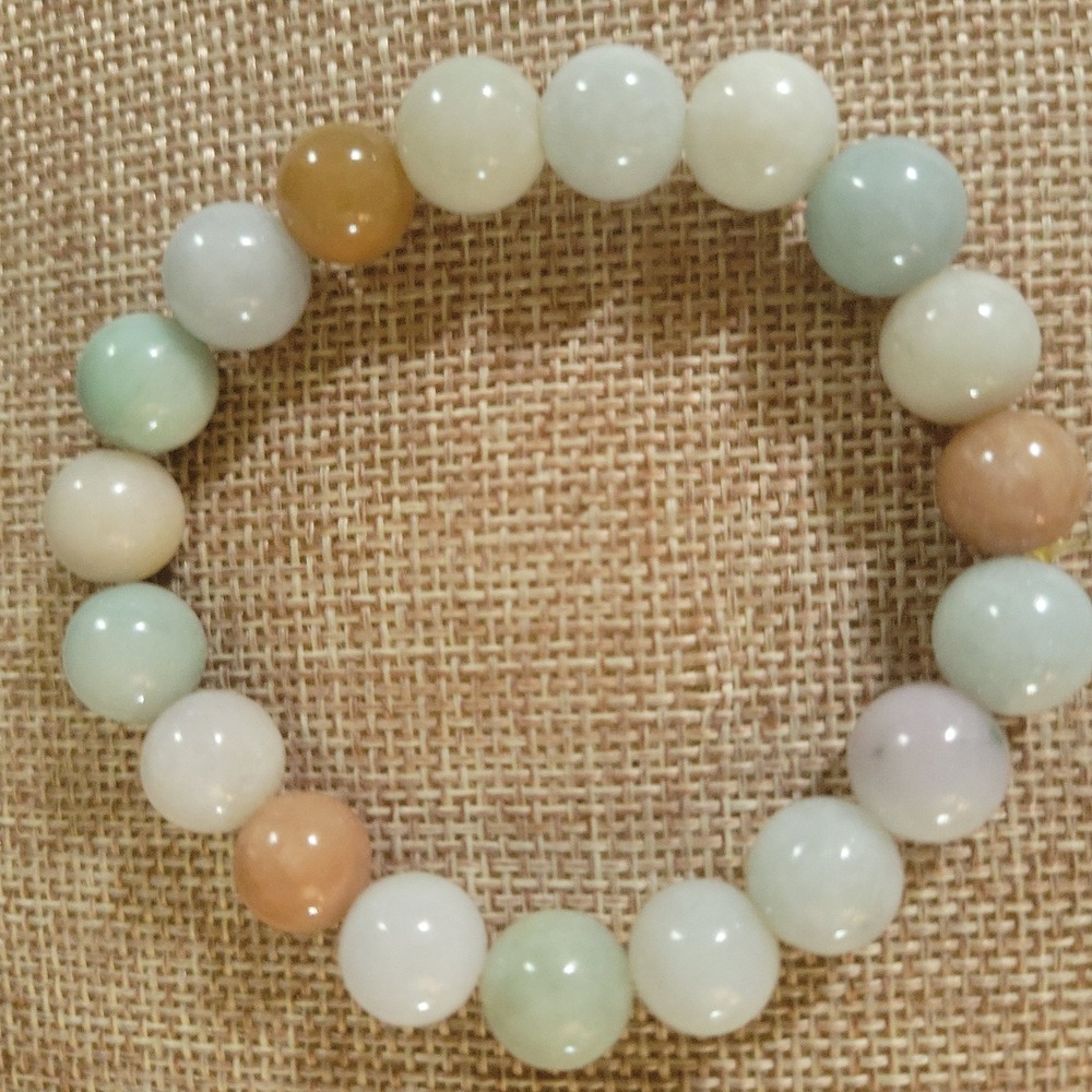 Multicolor Natural Jadite Stone Beaded Stretch Bracelet Size 7 Inch Ethereal
